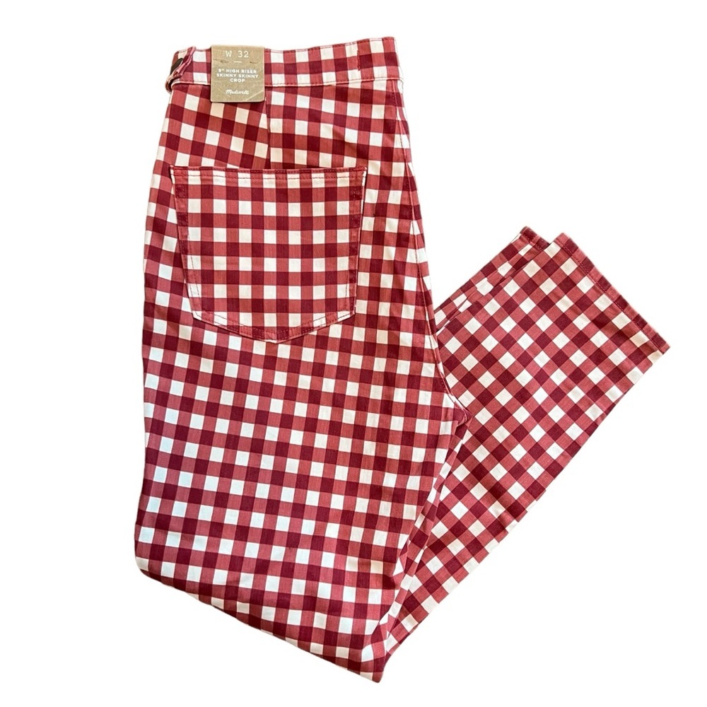 Madewell Gingham Red 9” High Riser Skinny Skinny Crop, NWT, Size 32 - Picture 4 of 6